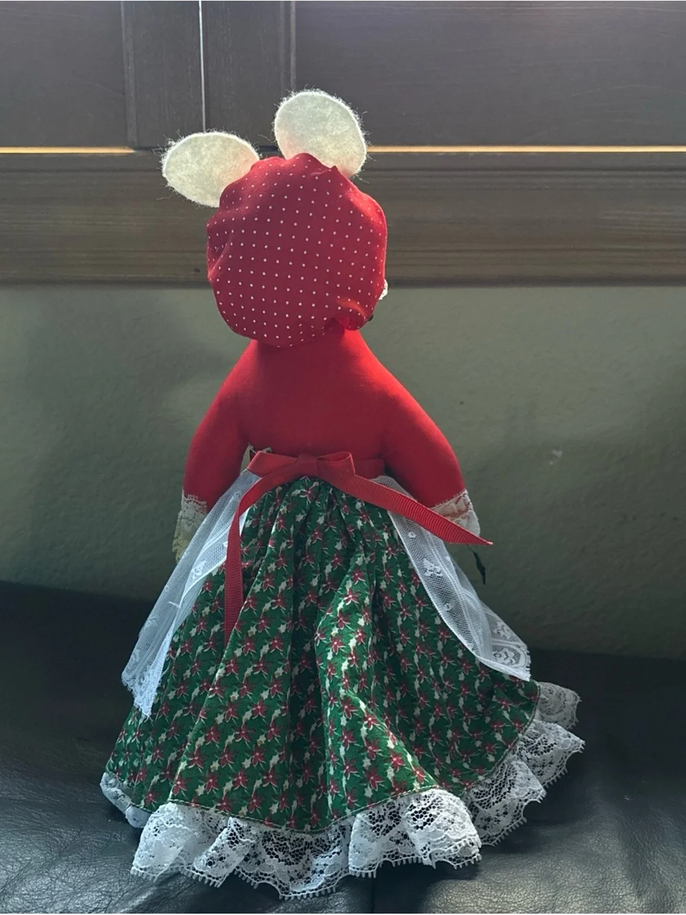 Holiday Red Mouse Doll with White Lace Skirt